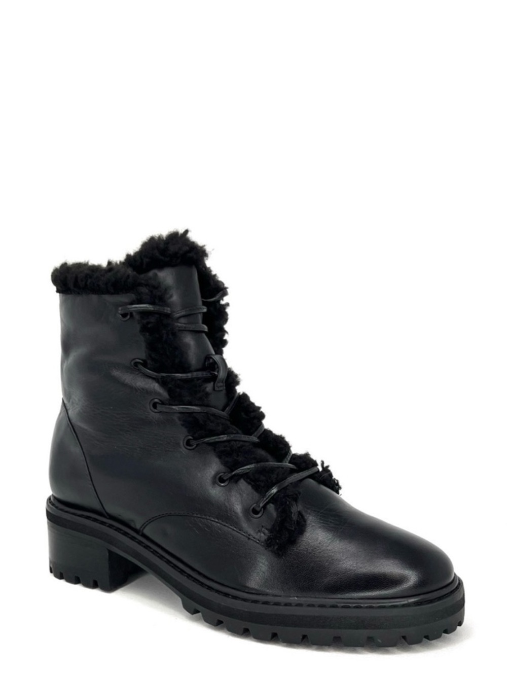 NEW Schutz Stephan Boots Size 8.5 Black Leather Ankle Booties Faux Shearling New